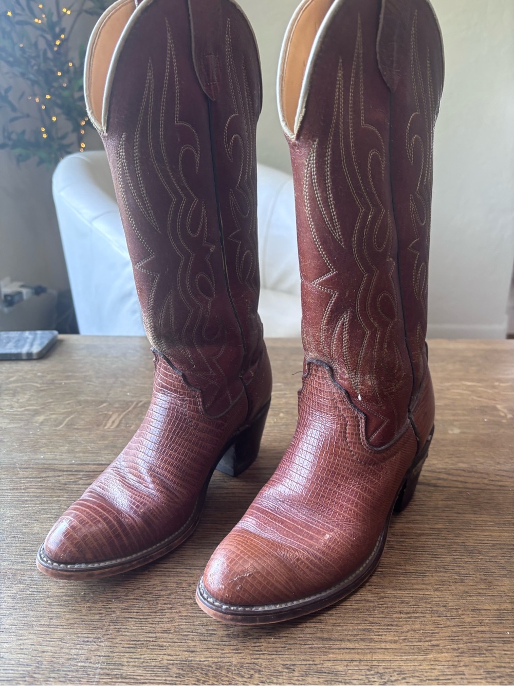 Laredo Brown Lizard Print Western Cowgirl Boots Women’s 7 B USA